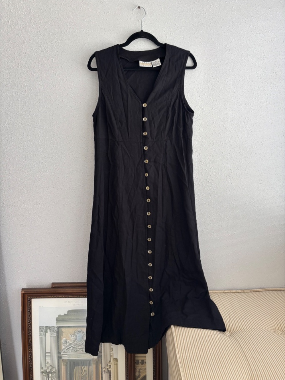 Sigrid Olsen Vintage 90s Linen Button Front Sleeveless Maxi Dress